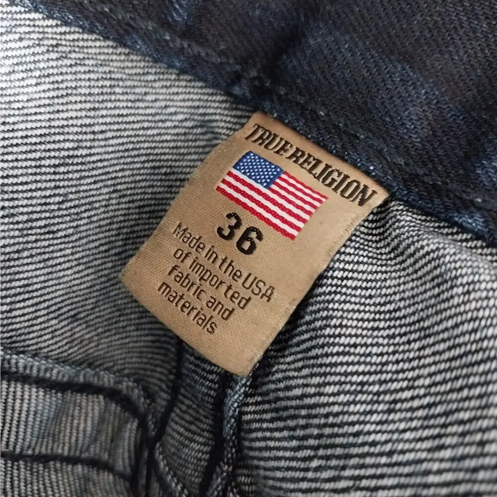 TRUE RELIGION! FAB DEEP BLUE, LOGO POCKET OMBRE FADE STRAIGHT LEG JEANS! SZ 36